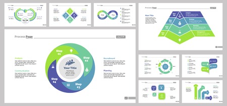 Infographic design set can be used for workflow layout, diagram, annual report, presentation, web design. Business and production concept with process, doughnut and percentage charts.のイラスト素材