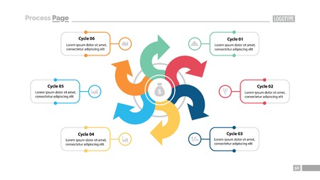 Six arrows process chart slide template. Business data. Plan, diagram, design. Creative concept for infographic, presentation. Can be used for topics like management, strategy, teamwork.のイラスト素材