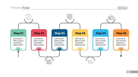 Six steps process chart slide template. Business data. Option, diagram, design. Creative concept for infographic, presentation. Can be used for topics like management, workflow, finance.のイラスト素材
