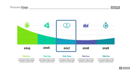 Five parts area chart slide template. Business data. Timeline, graphic, design. Creative concept for infographic, report. Can be used for topics like statistics, banking, research.のイラスト素材