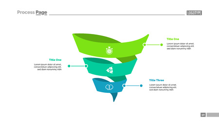 Three spiral turns process chart slide template. Business data. Step, diagram, design. Creative concept for infographic, presentation, report. For topics like management, marketing, production.のイラスト素材