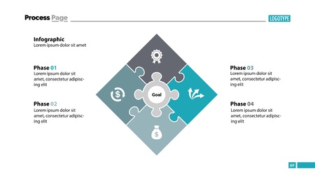 Four elements process chart slide template. Business data. Plan, goal, design. Creative concept for infographic, presentation, report. Can be used for topics like marketing, finance, teamwork.のイラスト素材