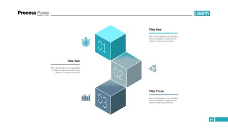 Three cubes process chart slide template. Business data. Stage, diagram, design. Creative concept for infographic, presentation. Can be used for topics like management, strategy, training.のイラスト素材
