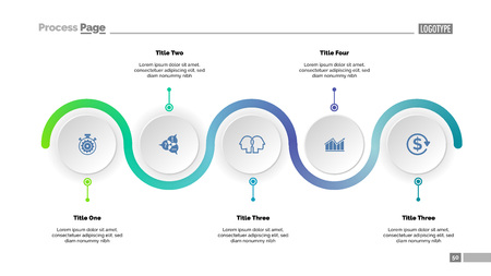 Five step process chart slide template. Business data. Progress, diagram, design. Creative concept for infographic, report, presentation. Can be used for topics like workflow, marketing, managementのイラスト素材