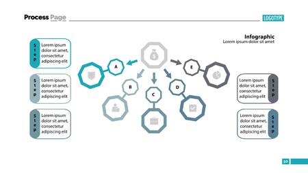 Five step process chart slide template design. Element of chart, diagram, infographic. Concept for presentation, annual report, slide template. Can be used for topics like banking, finance, moneyのイラスト素材