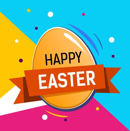 Happy Easter lettering on egg. Easter greeting card with colorful background. Typed text, calligraphy. For greeting cards, posters, leaflets and brochures.のイラスト素材