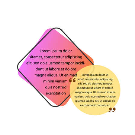 Text in square box and quote in circle. Quote design element. Typed text, calligraphy. For posters, banners, leaflets and brochures.のイラスト素材
