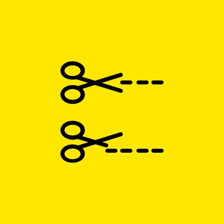Cutting scissors icon illustration on yellow background.のイラスト素材