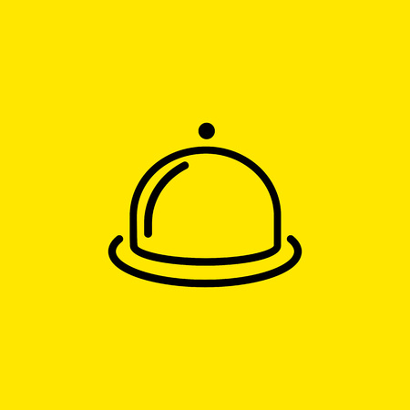 Dish with cloche line icon illustration on yellow background.のイラスト素材