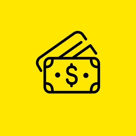 Dollar banknotes line icon illustration on yellow background.のイラスト素材