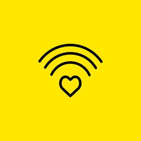 Heart Shaped WiFi Sign Line Icon isolated on yellow background.のイラスト素材