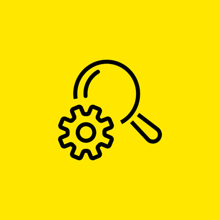 Icon of search optimization. Gear, cogwheel, engine, magnifying glass. Website development concept. Can be used for topics like marketing, internet, improvement, taking statisticsのイラスト素材