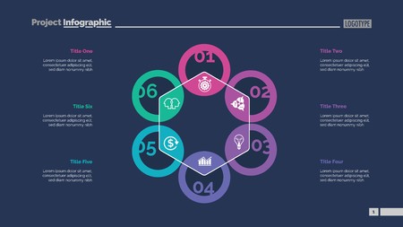 Hexagon Chart Slide Template isolated on blue background.のイラスト素材