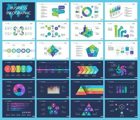 Creative business infographic diagram set can be used for annual report, web design, workflow layout. Marketing concept. Option venn, process, percentage chart, bar graph, area chart, timelineのイラスト素材