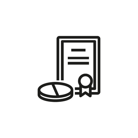 Quality certificate of pill line icon. Diploma, drug, approved. Certification concept. Vector illustration can be used for topics like pharmacy, discovery, healthcareのイラスト素材