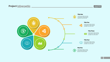 Petal diagram with five elements. Option graph, diagram, layout. Creative concept for infographics, presentation, project, report. Can be used for topics like marketing, analysis, finance.のイラスト素材