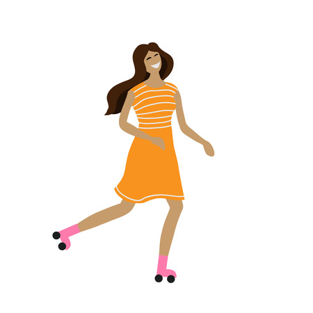 Cheerful woman enjoying roller skating. Sport, skater, activity. Active lifestyle concept. Vector illustration can be used for entertainment, summer, extremeのイラスト素材