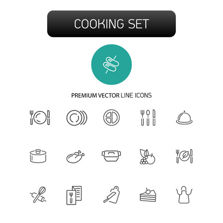 Cooking icons. Set of  line icons. Plate, saucepan, menu. Food preparation concept. Vector illustration can be used for topics like restaurant, food