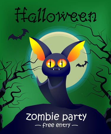 Halloween, zombie party, free entry lettering with cute bat. Invitation design. Typed text, calligraphy. For leaflets, brochures, invitations, flyers, posters or banners.のイラスト素材