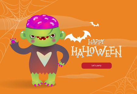 Happy Halloween, lets party lettering with zombie. Invitation design. Typed text, calligraphy. For leaflets, brochures, invitations, posters or banners.のイラスト素材