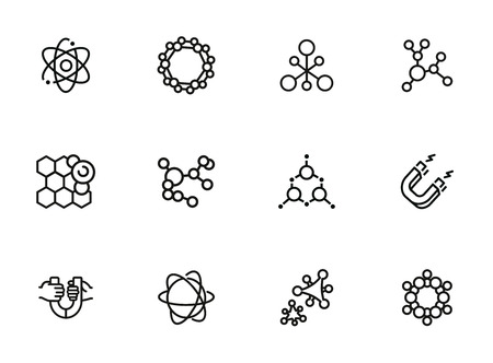 Molecule line icon set. Circle, cells, magnet, particles. Science concept. Can be used for topics...