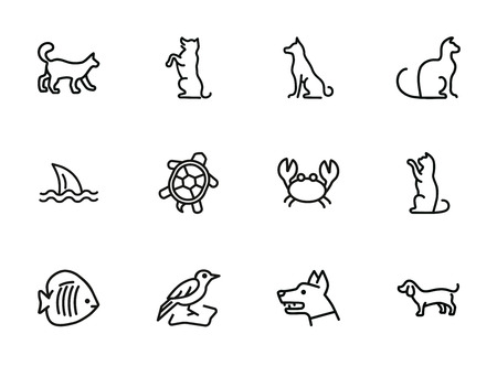 Animals line icon set. Cat, dog, shark, turtle. Nature concept. Can be used for topics like wildlife, pets, sea lifeの写真素材
