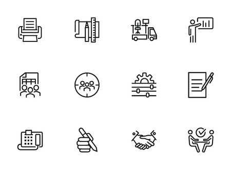 Office line icon set. Printer, presentation, supply. Business concept. Can be used for topics like office equipment, job, personnel managementの写真素材