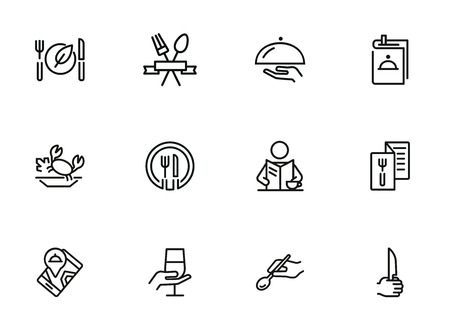 Restaurant line icon set. Menu, dish, spoon, fork. Catering concept. Can be used for topics like food, dinner, mealの写真素材