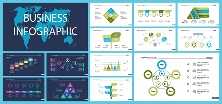 Set of analysis or management concept infographic charts. Business diagrams for presentation slide templates. For corporate report, advertising, banner and brochure design.のイラスト素材
