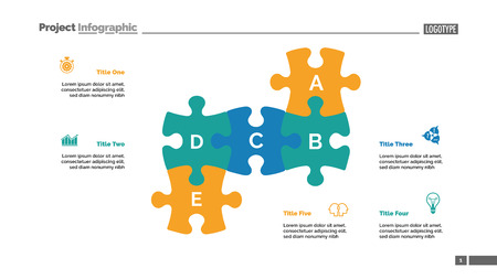 Puzzle chart with five elements. Diagram, slide, template. Creative concept for infographics, presentation, project, report. Can be used for topics like business, research, managementのイラスト素材