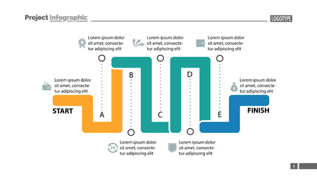 Seven elements process chart slide template. Business data. Option, diagram, design. Creative concept for infographic, presentation. Can be used for topics like management, production, finance.のイラスト素材