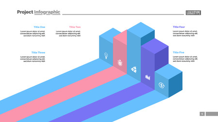 Five bar chart. Diagram, slide, template. Creative concept for infographics, presentation, project, report. Can be used for topics like business, marketing, strategyのイラスト素材