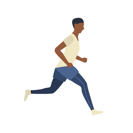 Black guy running alone. Man, leggings, runner. Can be used for topics like recreation, activity, sportsmanのイラスト素材