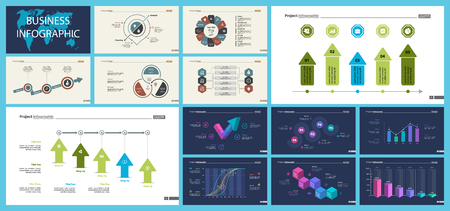 Set of analysis or management concept infographic charts. Business diagrams for presentation slide templates. For corporate report, advertising, banner and brochure design.のイラスト素材