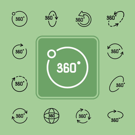 Rotation line icon set. Geometry and design concept. Rotation, arrow, three hundred and sixty degree. Vector illustration can be used for topics like geometry, design, scienceのイラスト素材