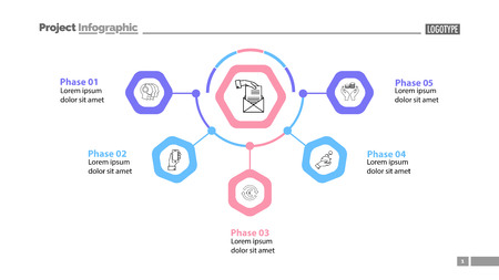 Five phases of business process template. Business data. Graph, chart, design. Creative concept for infographic, report. Can be used for topics like banking, finances, creditのイラスト素材