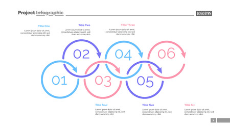 Process diagram with six elements. Cycle chart, step graph, layout. Creative concept for infographics, presentation, project, report. Can be used for topics like management, strategy, planning.のイラスト素材