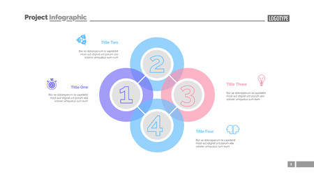 Quadruple intersect slide template. Business data. Graph, diagram. Creative concept for infographic, templates, presentation, report. Can be used for topics like workflow, strategy, analysisのイラスト素材