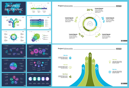 Set of workflow and strategy concept infographic charts. Business diagrams for presentation slide templates. For corporate report, advertising, banner and brochure design.のイラスト素材