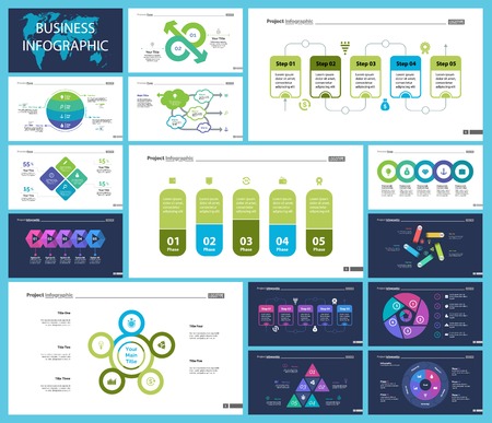 Set of financial analysis concept infographic charts. Business diagrams for presentation slide templates. For corporate report, advertising, banner and brochure design.のイラスト素材