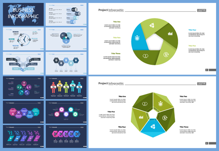 Set of management or teamwork concept infographic charts. Business diagrams for presentation slide templates. For corporate report, advertising, banner and brochure design.のイラスト素材