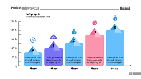Five phase process chart template design. Element of chart, graph, diagram. Concept for presentation, annual report, infographic. Can be used for topics like business, strategy, developmentのイラスト素材