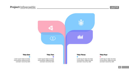 Tree chart slide template with four elements. Business data. Option, process, design. Creative concept for infographic, report. Can be used for topics like research, analytics, marketingのイラスト素材
