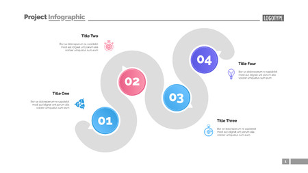 Four points process chart slide template. Business data. Point, infochart, design. Creative concept for infographic, presentation, report. Can be used for topics like management, recruitment, banking.のイラスト素材