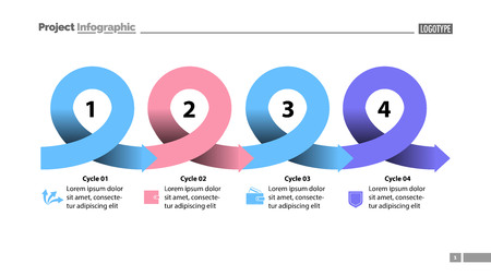 Four points process chart slide template. Business data. Scheme, step, design. Creative concept for infographic, presentation, report. Can be used for topics like marketing, planning, production.のイラスト素材