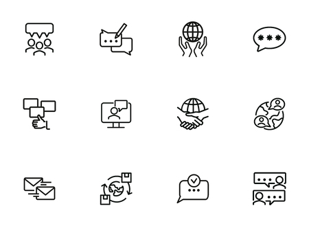 Connection line icon set. Set of line icons on white background. Communication concept. Chat, dialogue, message. Vector illustration can be used for topics like internet, globalization, communicationのイラスト素材