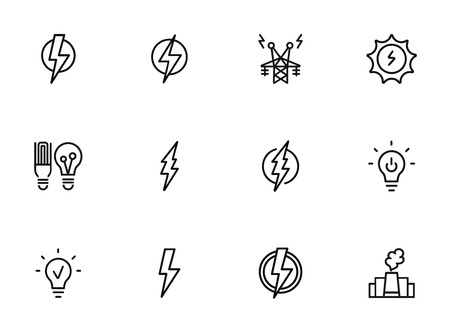 Electricity line icon. Set of line icons on white background. Energy concept. High voltage, lightning, lamp. Vector illustration can be used for topics like engineering, powerのイラスト素材