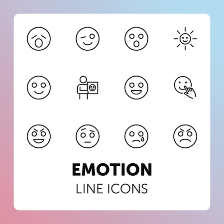 Emoticon line icons. Set of line icons on white background. Laugh, cry, emotion. Internet concept. Vector illustration can be used for topics like emotions, chats, internetのイラスト素材