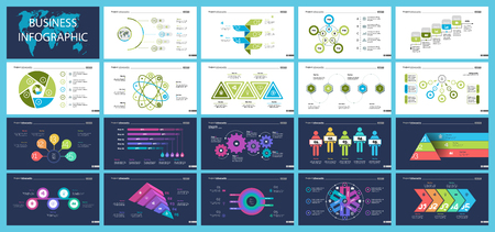 Creative business infographic design for management concept. Can be used for workflow layout, annual report, web design. Process chart, option chart, flowchart, donut chart, comparison, bar graphのイラスト素材