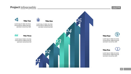 Arrow diagram with five steps. Bar chart, step diagram, slide template. Creative concept for infographics, presentation, project, report. Can be used for topics like business, analysis, accountingのイラスト素材